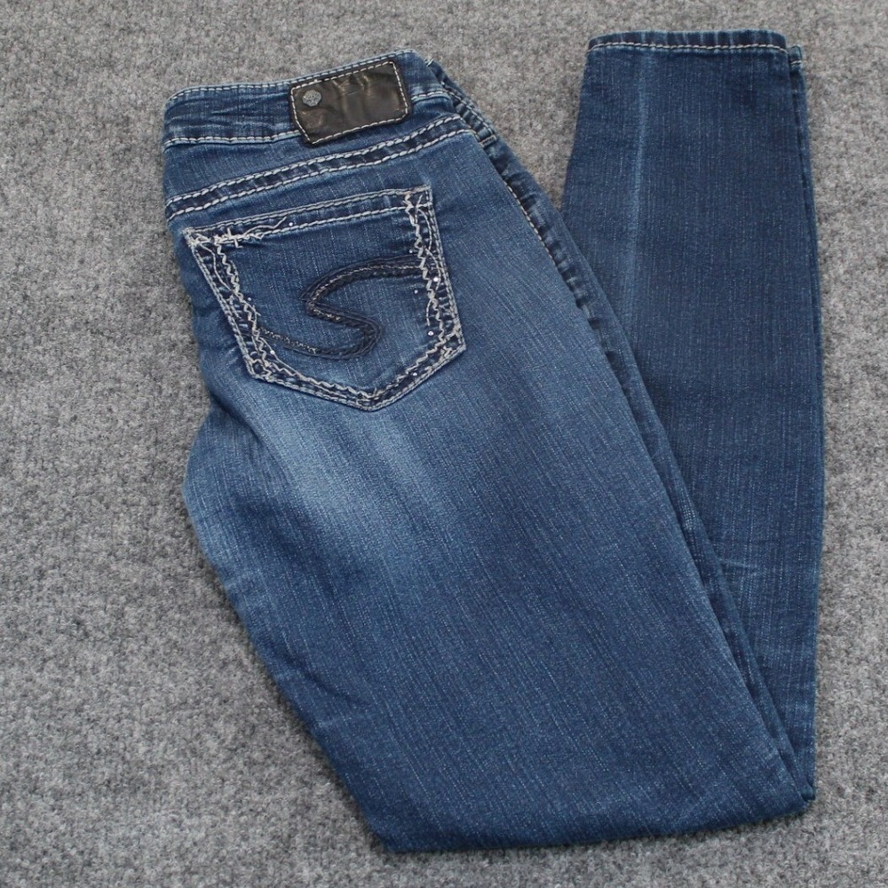 Silver Jeans Co Aiko Mid Super Skinny Jeans W27 L31 Dark Wash Embellished Pocket